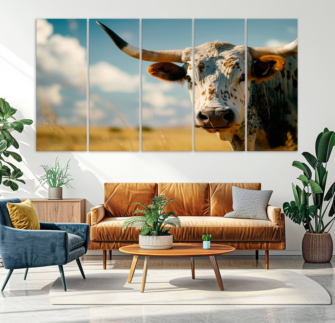 71621-MGV-CV-36X24-Longhorn in the Prairie - Stunning Ranch-Style Triptych Wall Art for Western Home Decor, Cowboy Wall Art, Ready to Hang