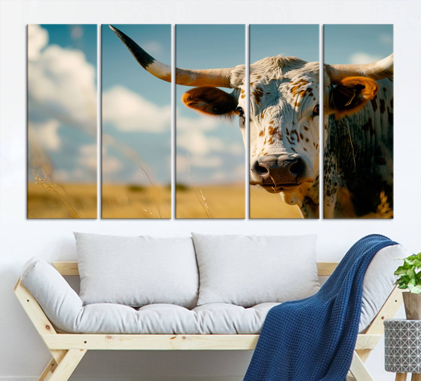 71621-MGV-CV-36X24-Longhorn in the Prairie - Stunning Ranch-Style Triptych Wall Art for Western Home Decor, Cowboy Wall Art, Ready to Hang