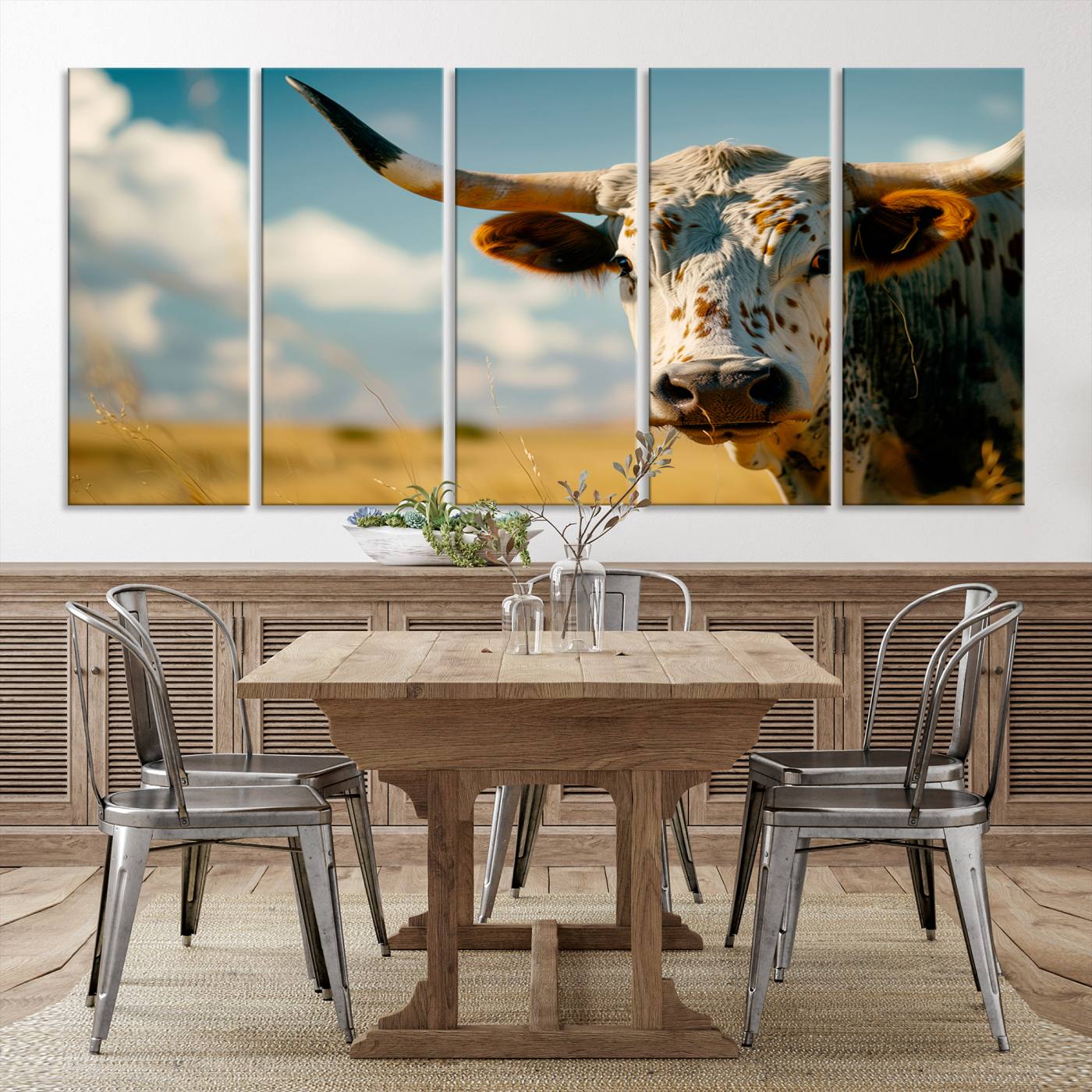 71621-MGV-CV-36X24-Longhorn in the Prairie - Stunning Ranch-Style Triptych Wall Art for Western Home Decor, Cowboy Wall Art, Ready to Hang