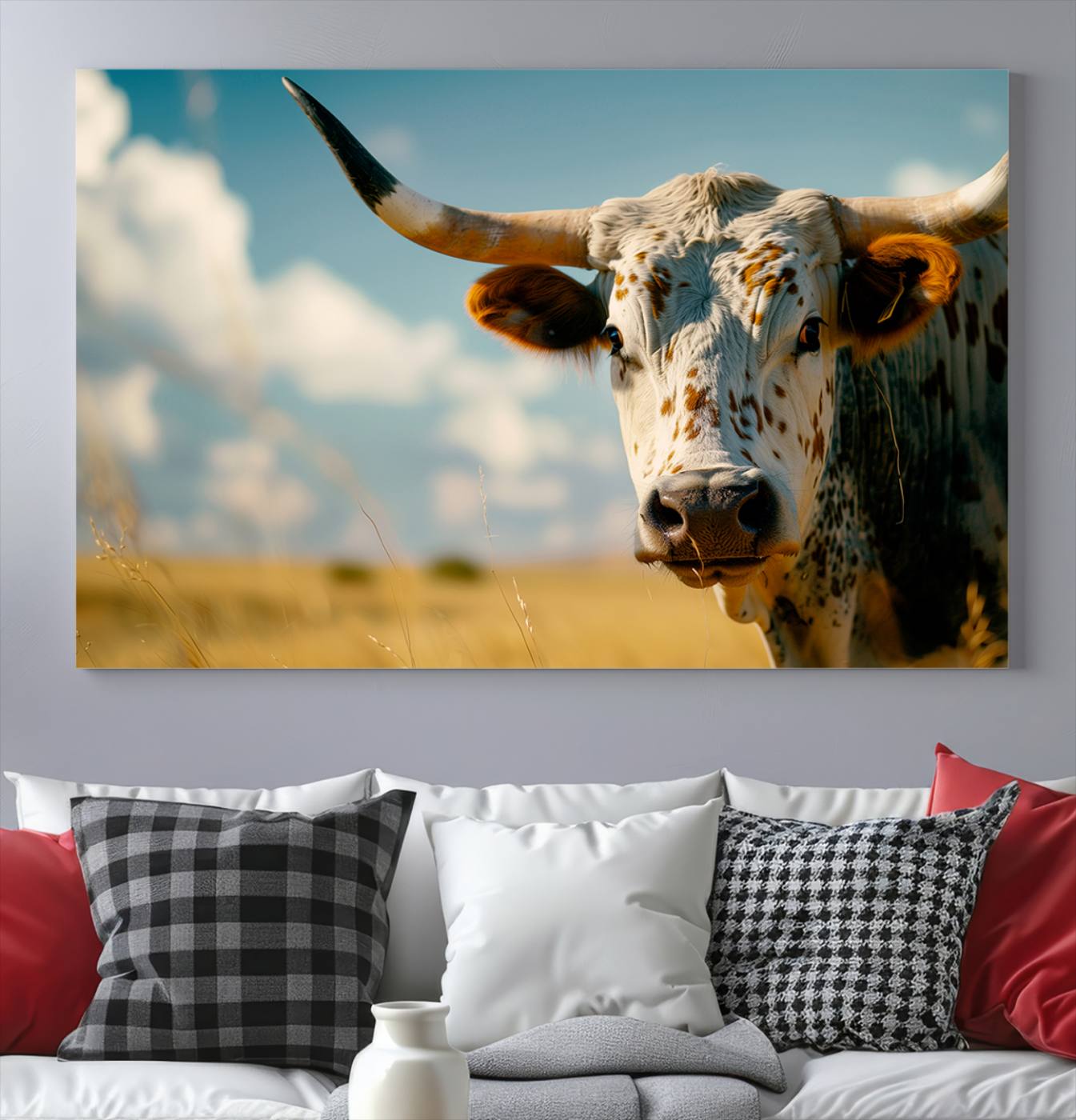 71621-MGV-CV-36X24-Longhorn in the Prairie - Stunning Ranch-Style Triptych Wall Art for Western Home Decor, Cowboy Wall Art, Ready to Hang