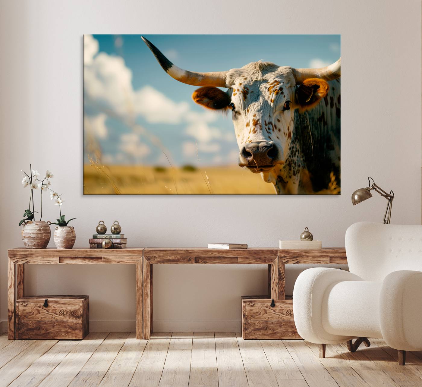71621-MGV-CV-36X24-Longhorn in the Prairie - Stunning Ranch-Style Triptych Wall Art for Western Home Decor, Cowboy Wall Art, Ready to Hang