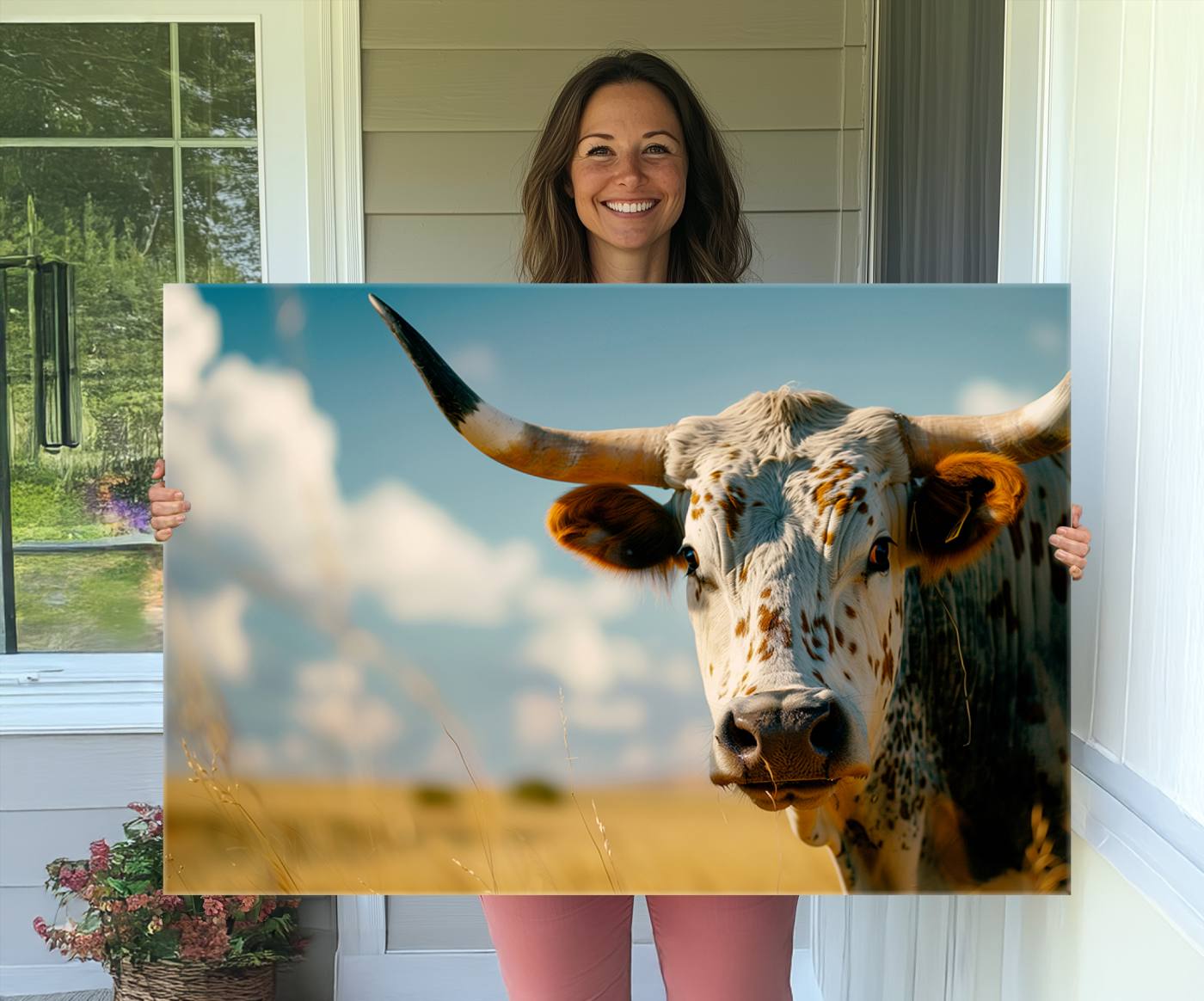 71621-MGV-CV-36X24-Longhorn in the Prairie - Stunning Ranch-Style Triptych Wall Art for Western Home Decor, Cowboy Wall Art, Ready to Hang