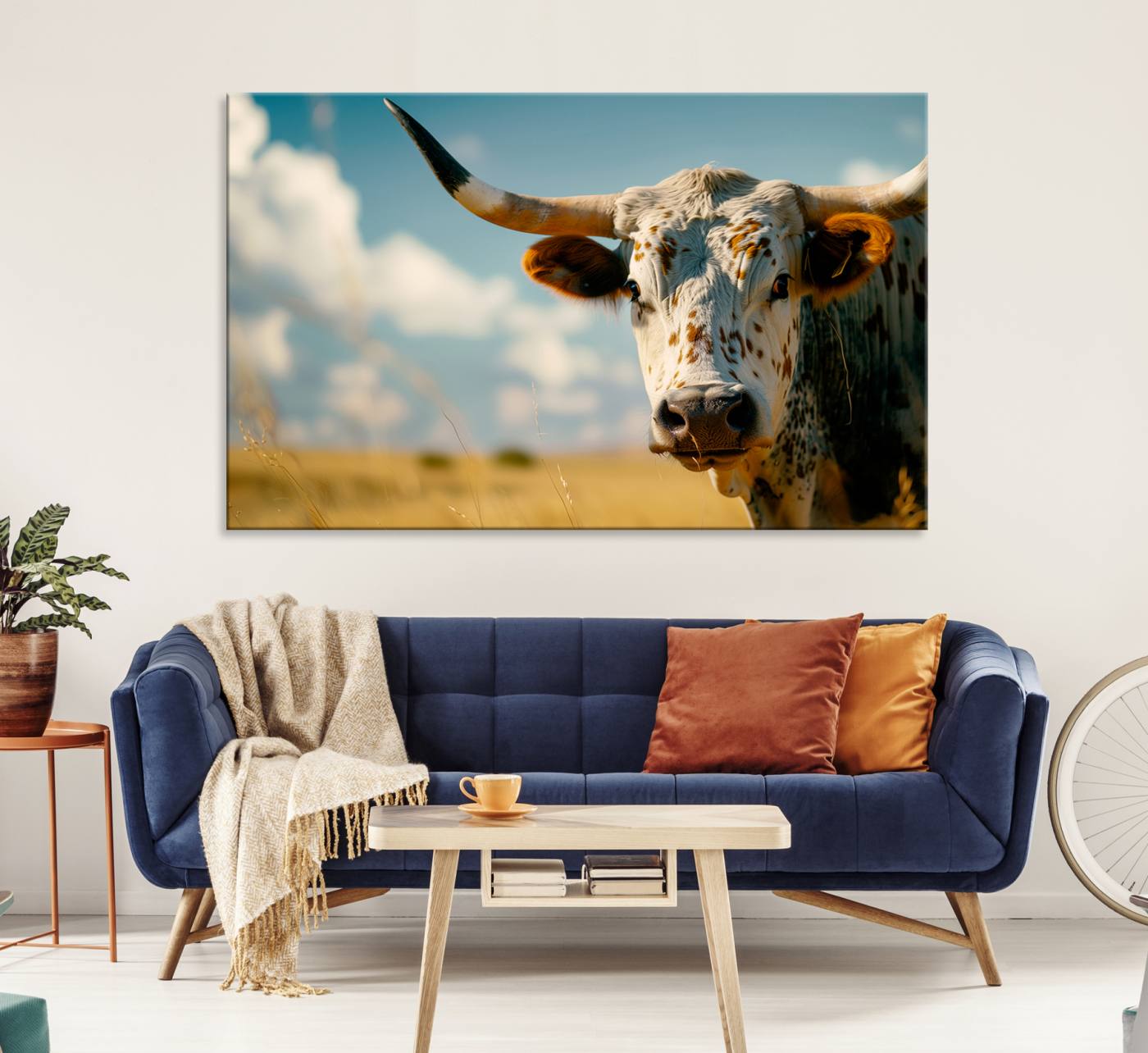 71621-MGV-CV-36X24-Longhorn in the Prairie - Stunning Ranch-Style Triptych Wall Art for Western Home Decor, Cowboy Wall Art, Ready to Hang