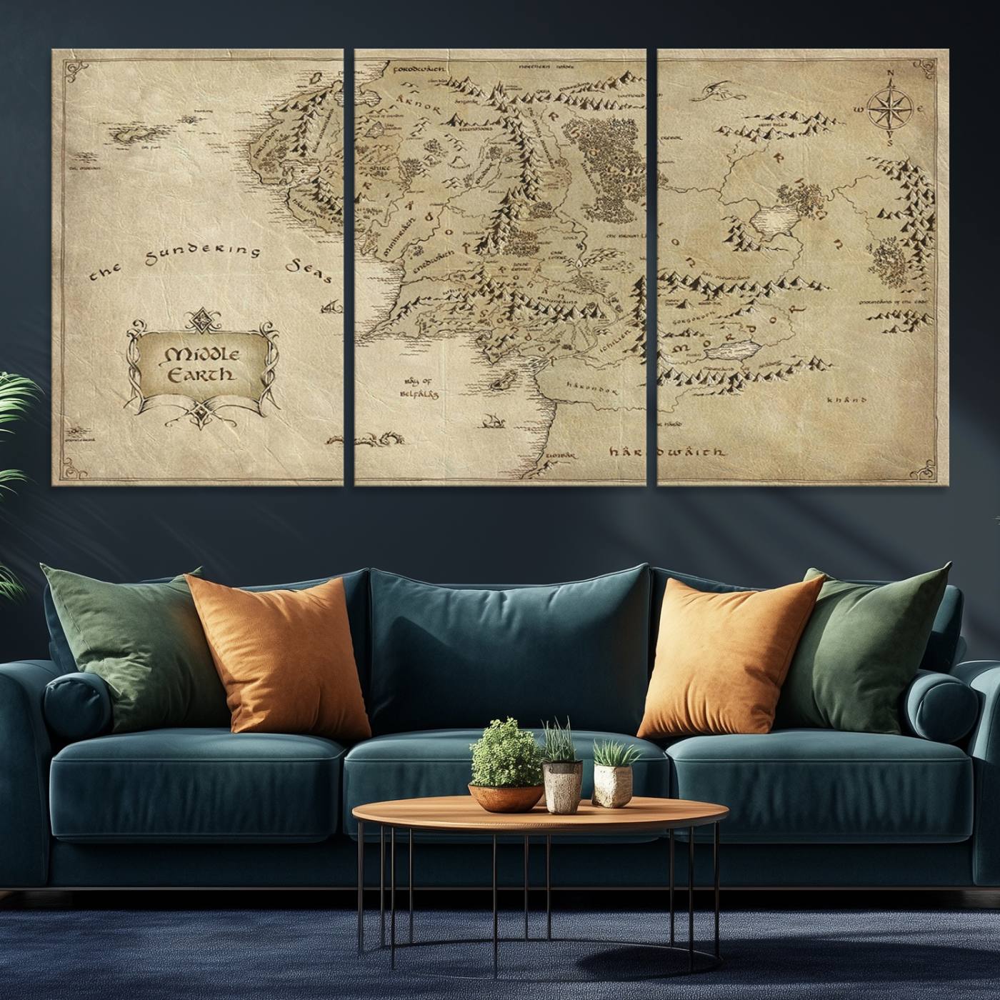 21784-MGV-CV-36X24-Lord Of The Rings Middle Earth Map Canvas Wall Art Print, Vintage Style Lord of the Rings Wall Art for Fantasy Decor