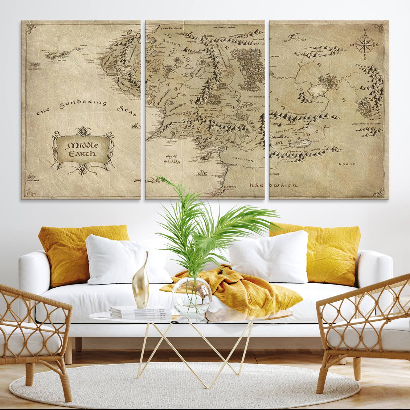 21784-MGV-CV-36X24-Lord Of The Rings Middle Earth Map Canvas Wall Art Print, Vintage Style Lord of the Rings Wall Art for Fantasy Decor