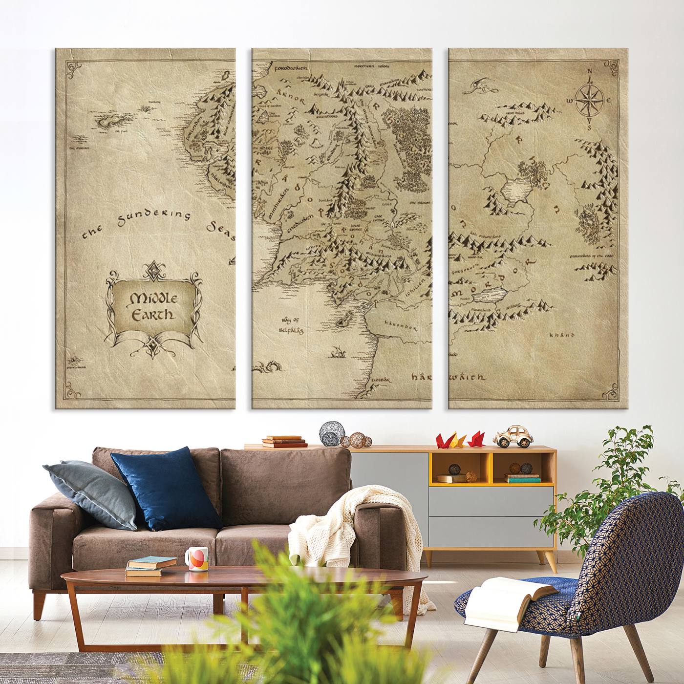 21784-MGV-CV-36X24-Lord Of The Rings Middle Earth Map Canvas Wall Art Print, Vintage Style Lord of the Rings Wall Art for Fantasy Decor