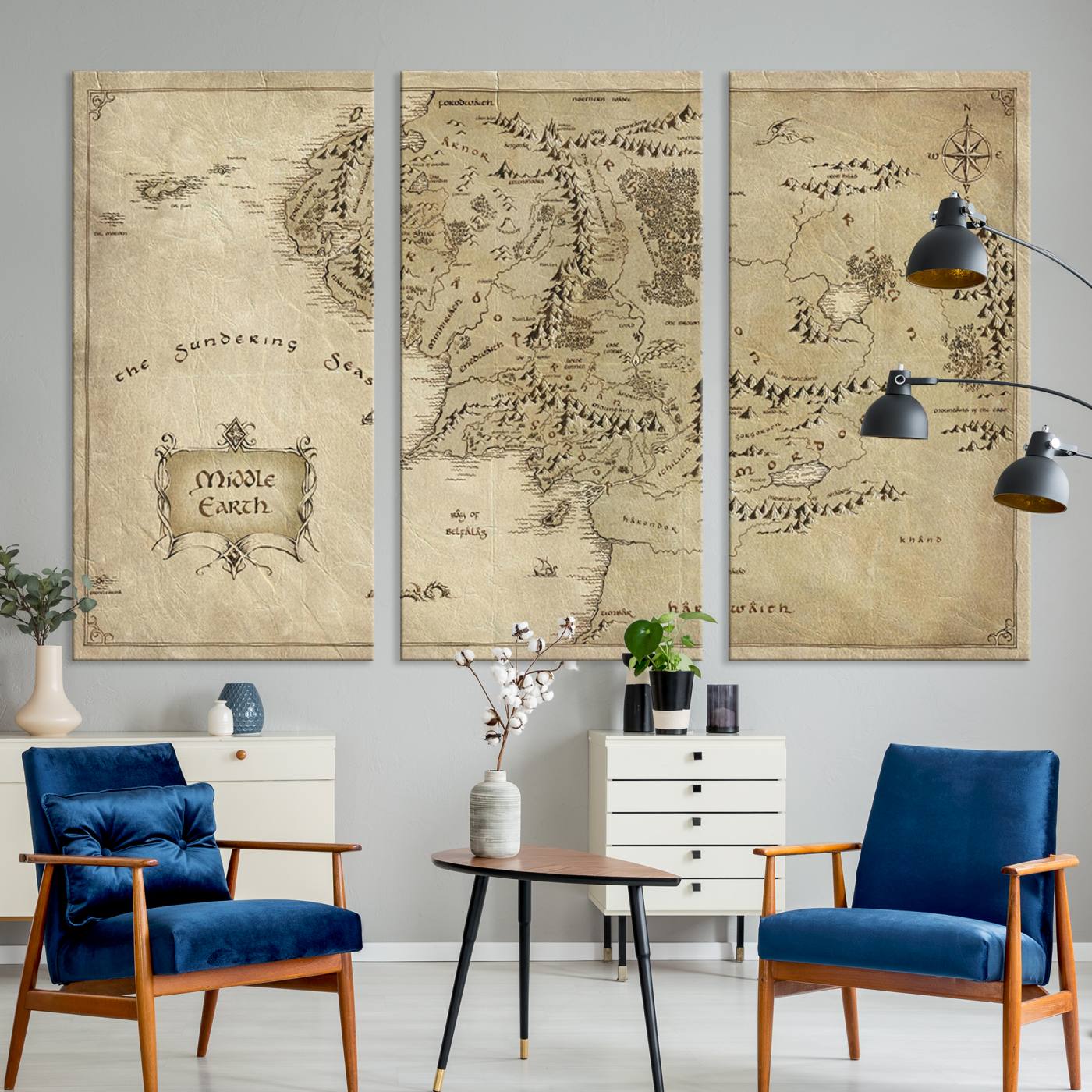 21784-MGV-CV-36X24-Lord Of The Rings Middle Earth Map Canvas Wall Art Print, Vintage Style Lord of the Rings Wall Art for Fantasy Decor