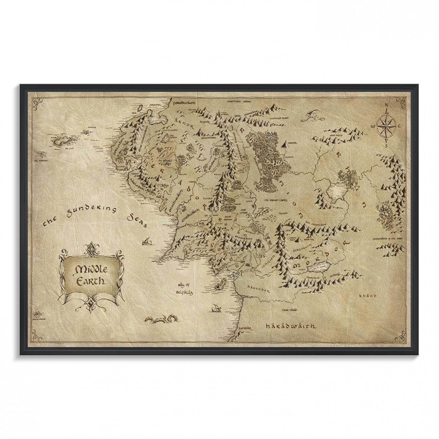 Lord Of The Rings Middle Earth Map Canvas Wall Art Print, Vintage Style Lord of the Rings Wall Art for Fantasy Decor
