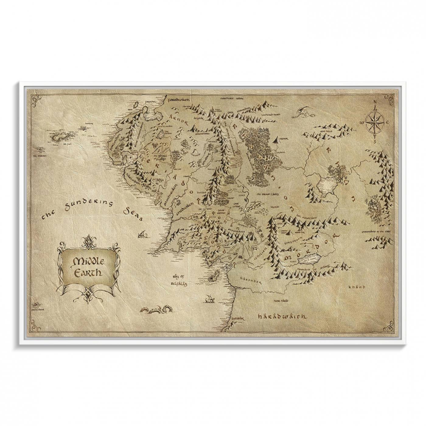 Lord Of The Rings Middle Earth Map Canvas Wall Art Print, Vintage Style Lord of the Rings Wall Art for Fantasy Decor