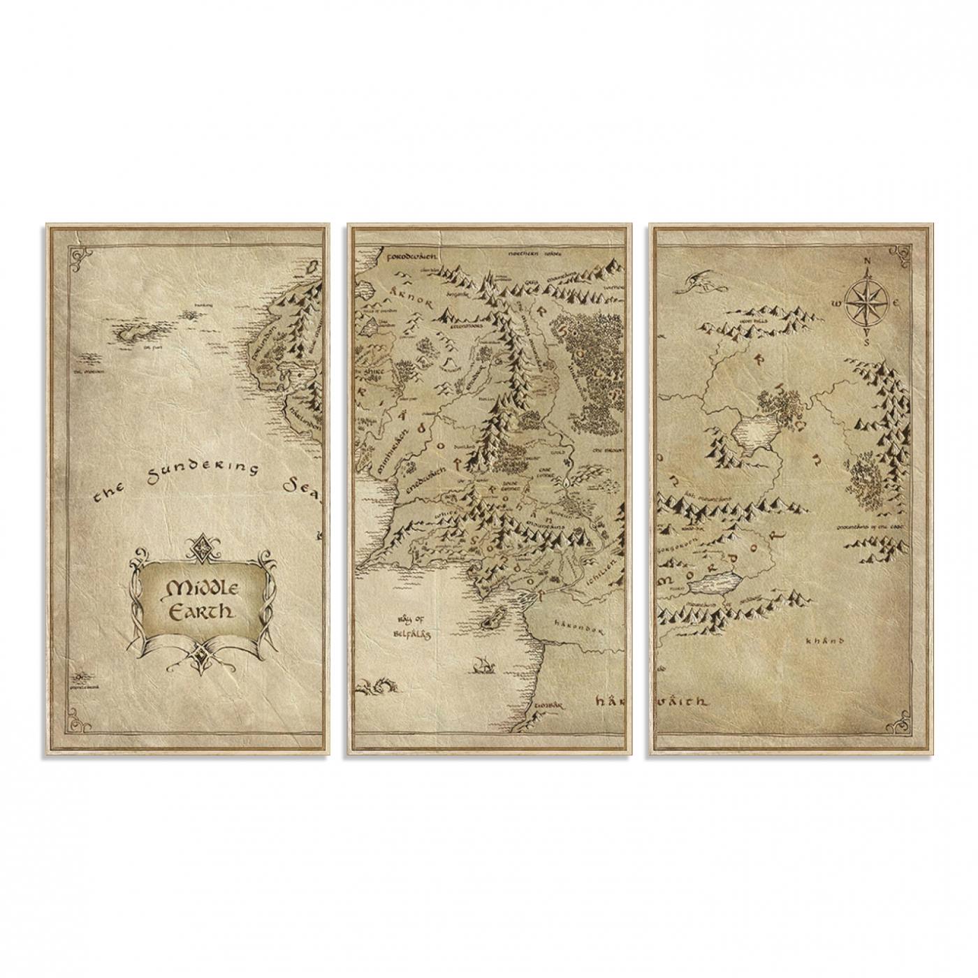 21784-MGV-FC-48X32-3P_Natural-Lord Of The Rings Middle Earth Map Canvas Wall Art Print, Vintage Style Lord of the Rings Wall Art for Fantasy Decor