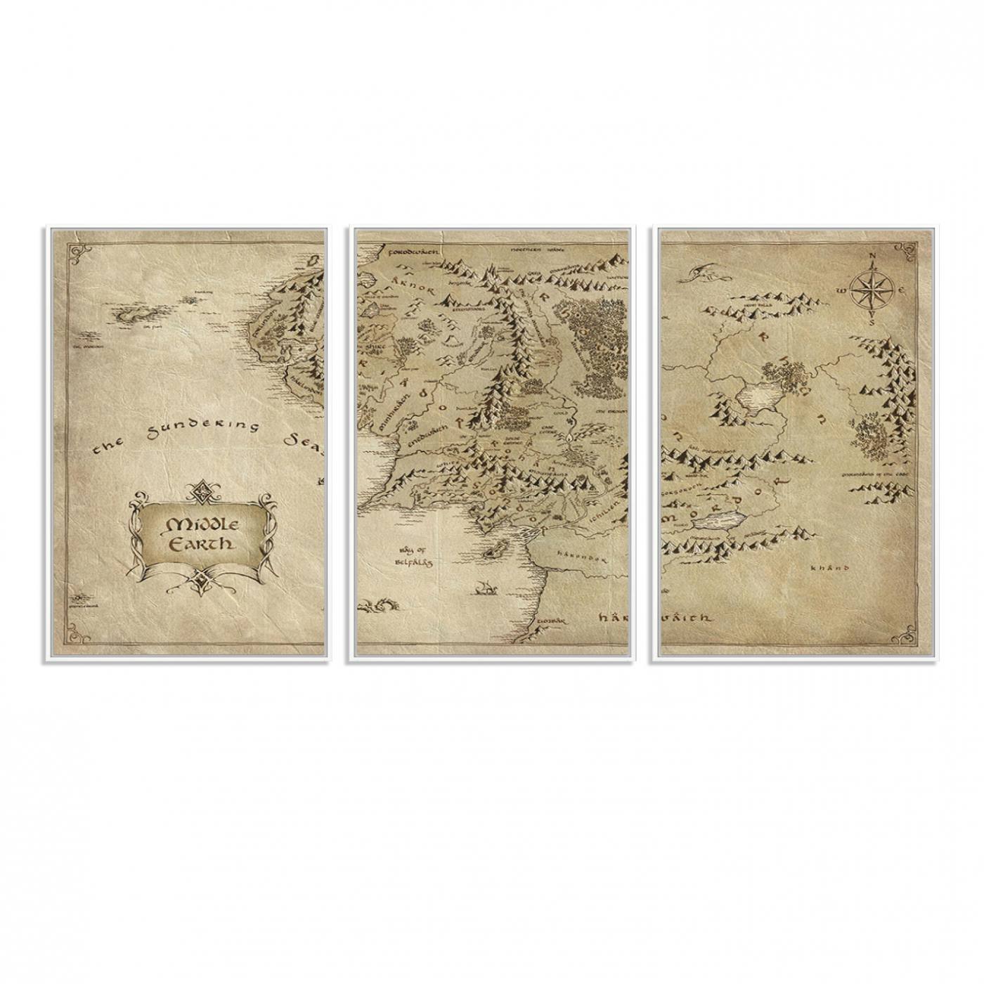 21784-MGV-FC-60X30-3P_White-Lord Of The Rings Middle Earth Map Canvas Wall Art Print, Vintage Style Lord of the Rings Wall Art for Fantasy Decor