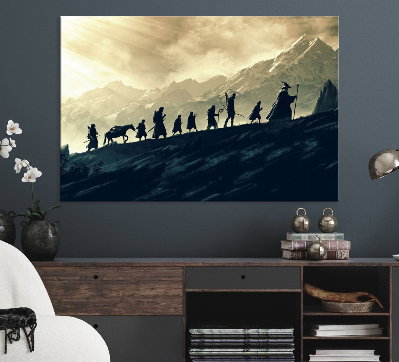 41574-MGV-CV-36X24-Lord of the Rings Silhouette Wall Art Capturing the Epic Quest Through Middle-Earth - The Fellowship's Journey Canvas Print