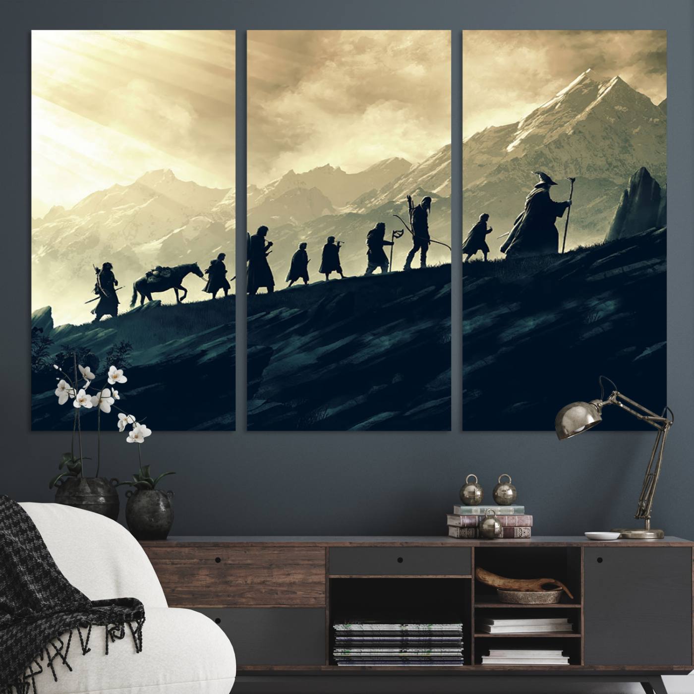 Lord of the Rings Silhouette Wall Art Capturing the Epic Quest Through Middle-Earth - The Fellowship's Journey Canvas Print