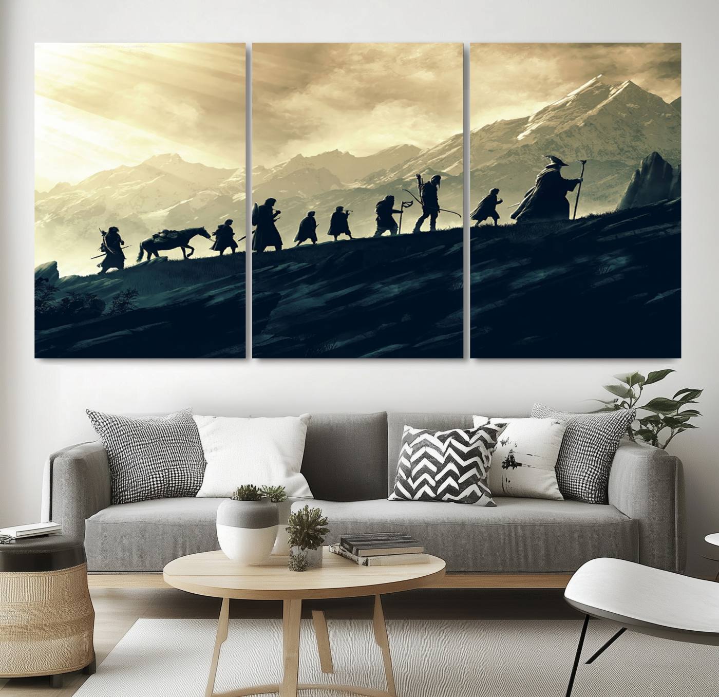 41574-MGV-CV-36X24-Lord of the Rings Silhouette Wall Art Capturing the Epic Quest Through Middle-Earth - The Fellowship's Journey Canvas Print