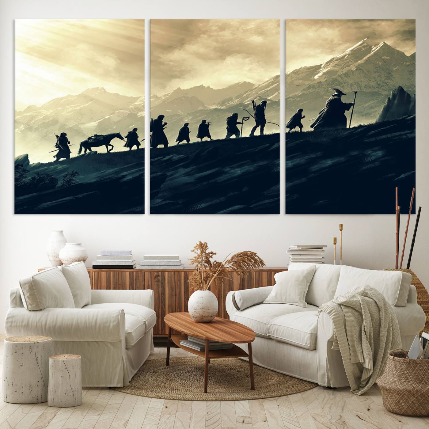 Lord of the Rings Silhouette Wall Art Capturing the Epic Quest Through Middle-Earth - The Fellowship's Journey Canvas Print