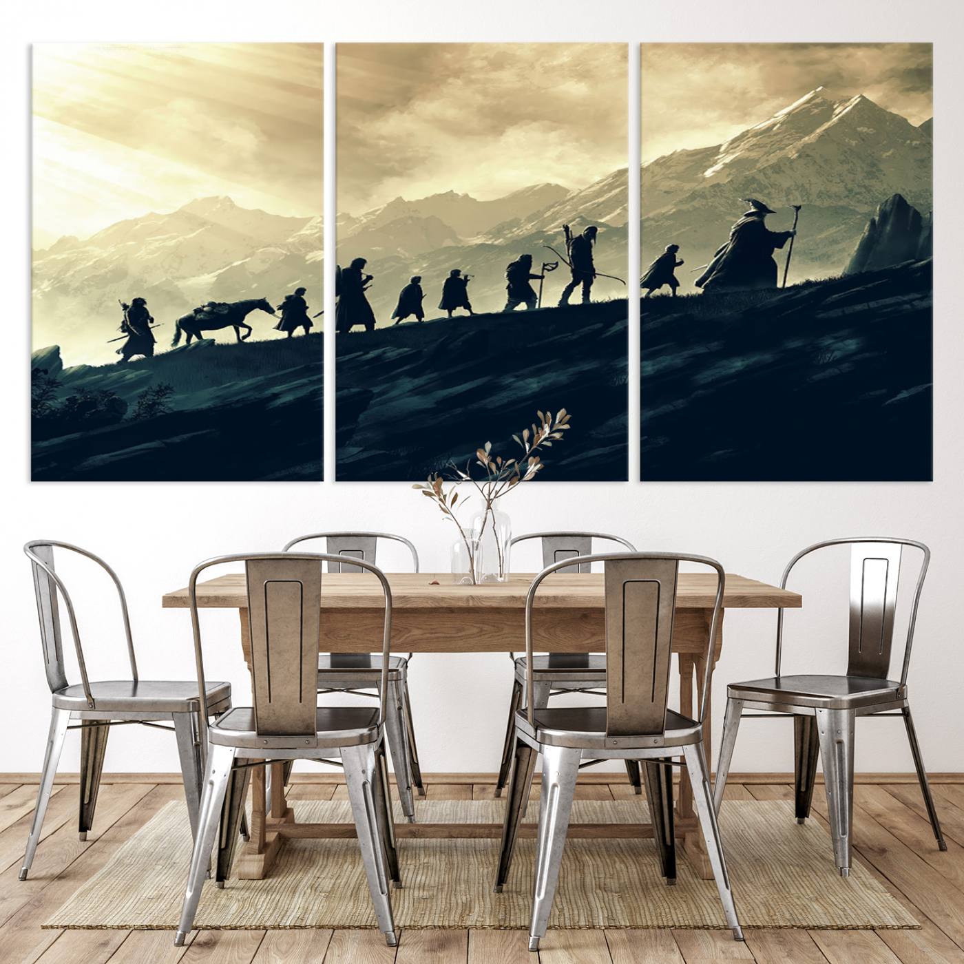 41574-MGV-CV-36X24-Lord of the Rings Silhouette Wall Art Capturing the Epic Quest Through Middle-Earth - The Fellowship's Journey Canvas Print