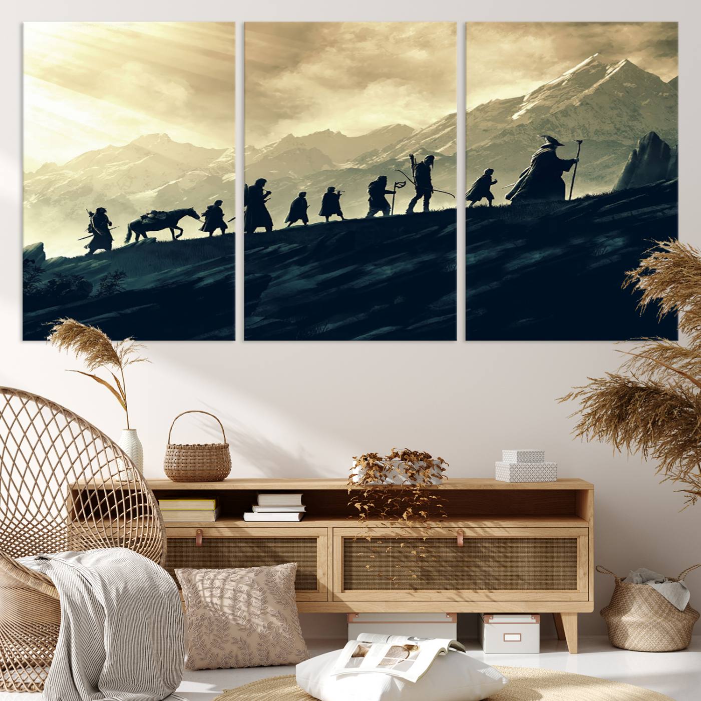 41574-MGV-CV-36X24-Lord of the Rings Silhouette Wall Art Capturing the Epic Quest Through Middle-Earth - The Fellowship's Journey Canvas Print