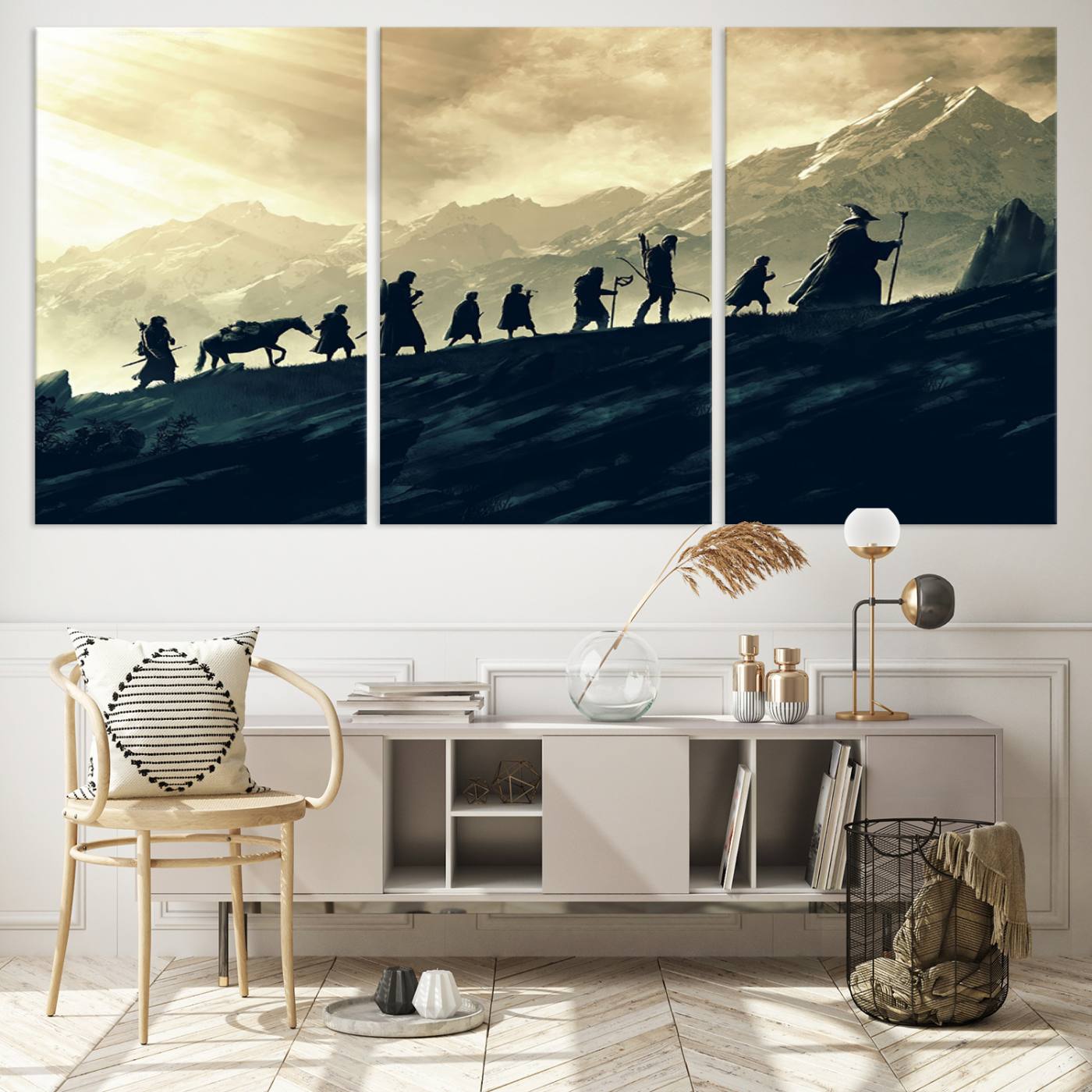 41574-MGV-CV-36X24-Lord of the Rings Silhouette Wall Art Capturing the Epic Quest Through Middle-Earth - The Fellowship's Journey Canvas Print
