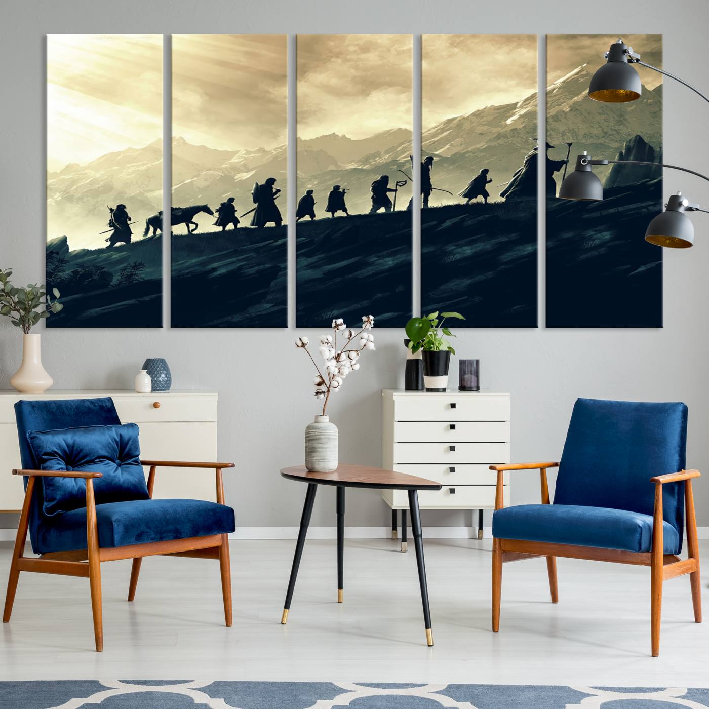 41574-MGV-CV-36X24-Lord of the Rings Silhouette Wall Art Capturing the Epic Quest Through Middle-Earth - The Fellowship's Journey Canvas Print