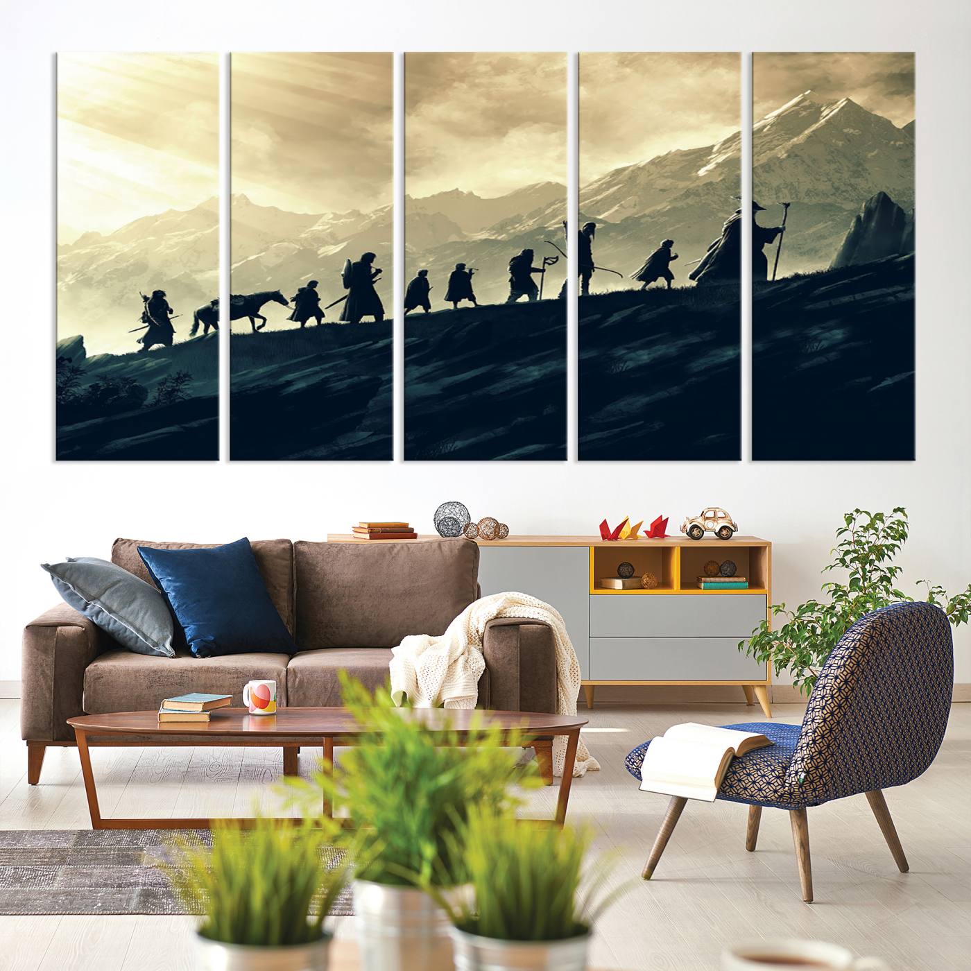 41574-MGV-CV-36X24-Lord of the Rings Silhouette Wall Art Capturing the Epic Quest Through Middle-Earth - The Fellowship's Journey Canvas Print