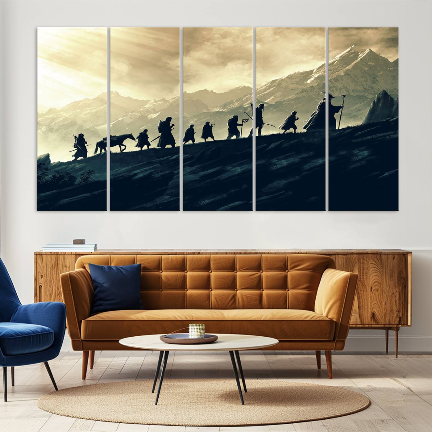 41574-MGV-CV-36X24-Lord of the Rings Silhouette Wall Art Capturing the Epic Quest Through Middle-Earth - The Fellowship's Journey Canvas Print