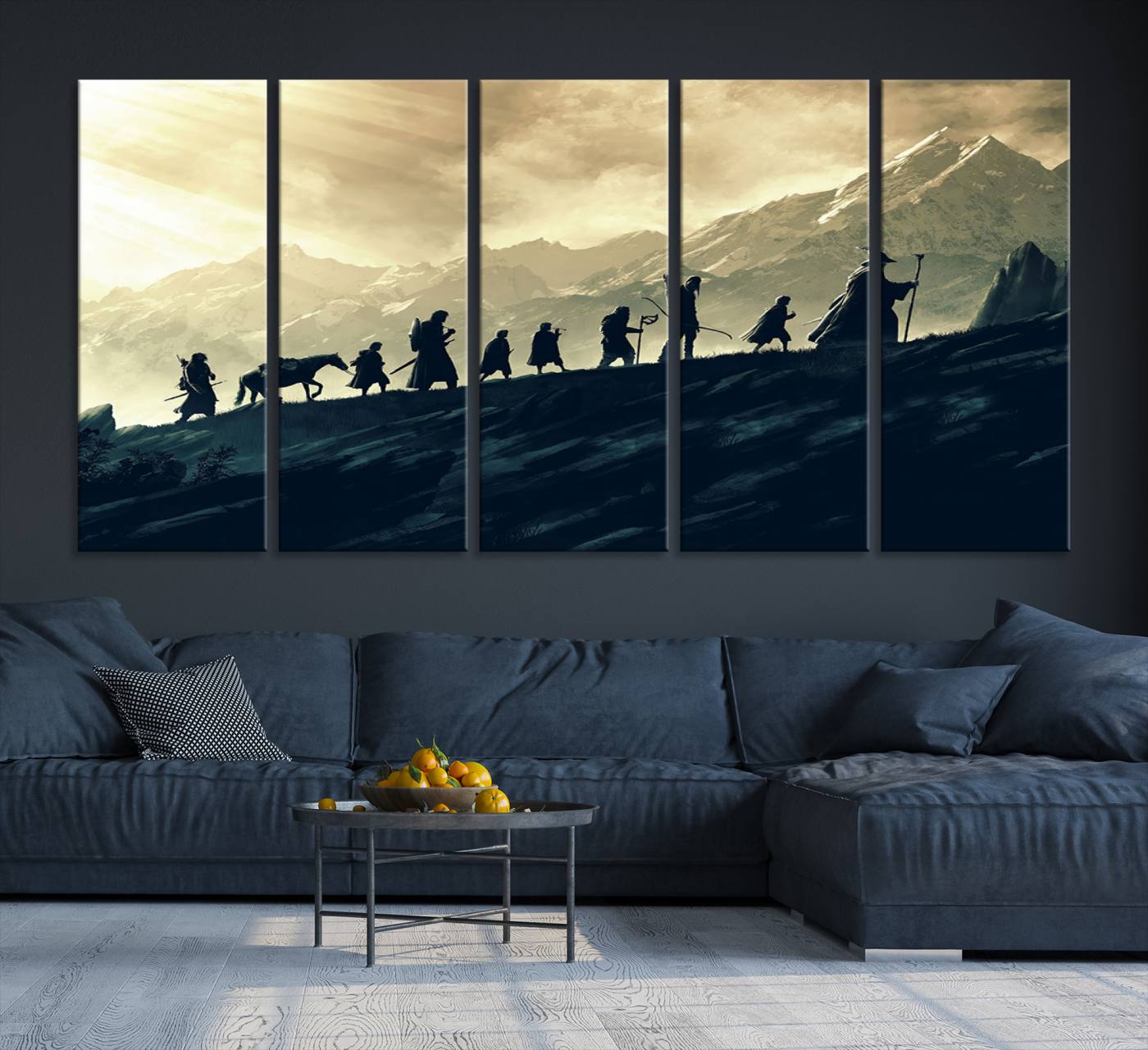 41574-MGV-CV-36X24-Lord of the Rings Silhouette Wall Art Capturing the Epic Quest Through Middle-Earth - The Fellowship's Journey Canvas Print
