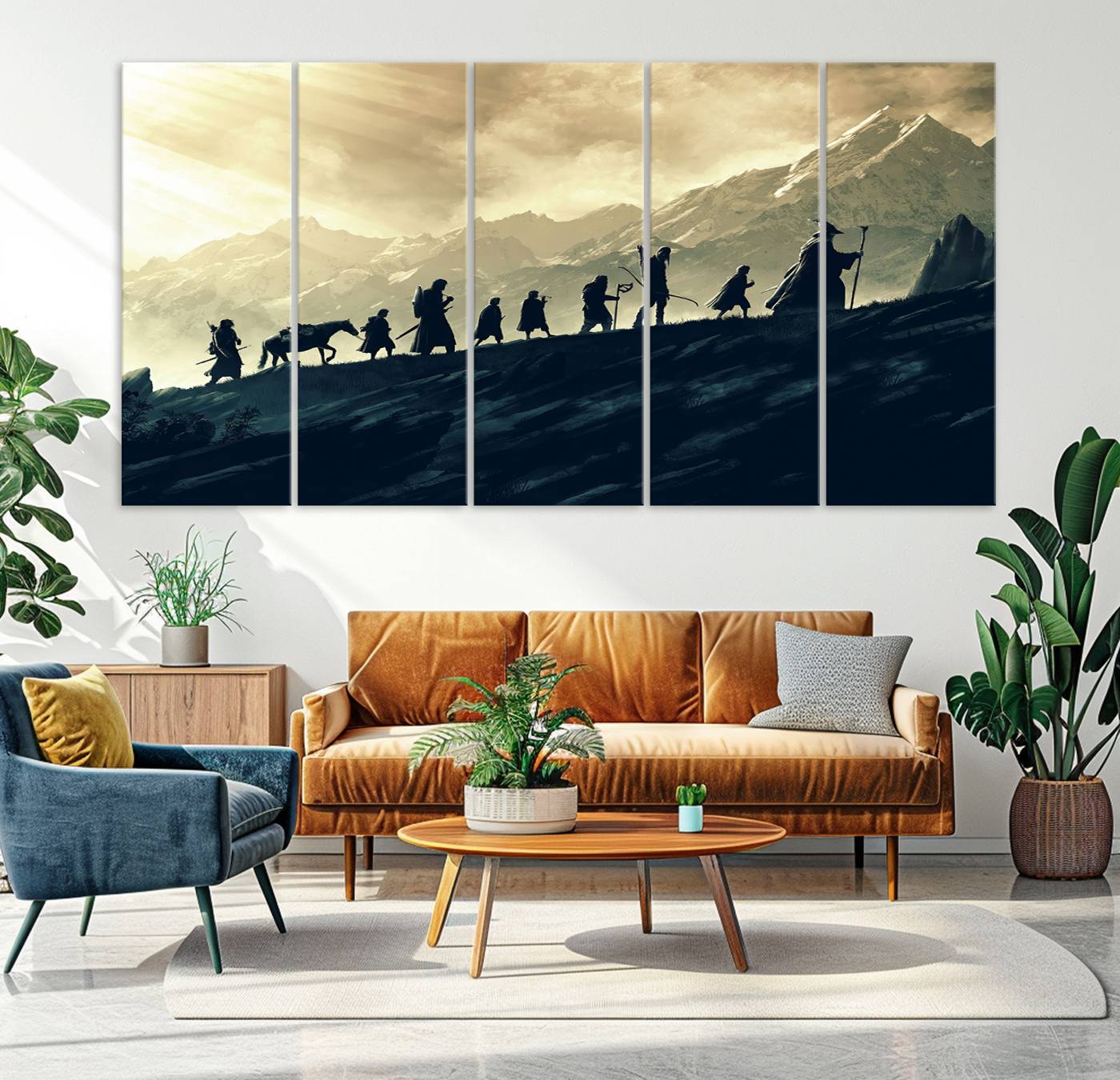 41574-MGV-CV-36X24-Lord of the Rings Silhouette Wall Art Capturing the Epic Quest Through Middle-Earth - The Fellowship's Journey Canvas Print