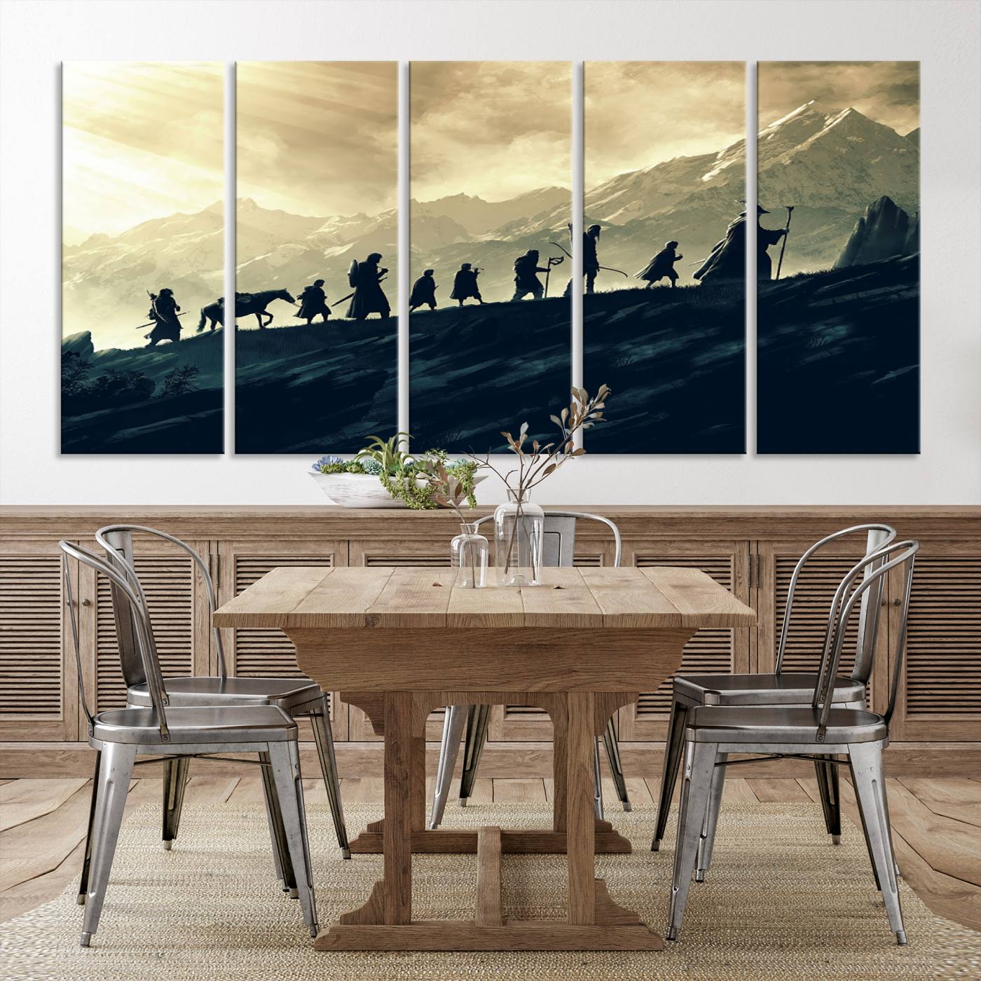 41574-MGV-CV-36X24-Lord of the Rings Silhouette Wall Art Capturing the Epic Quest Through Middle-Earth - The Fellowship's Journey Canvas Print