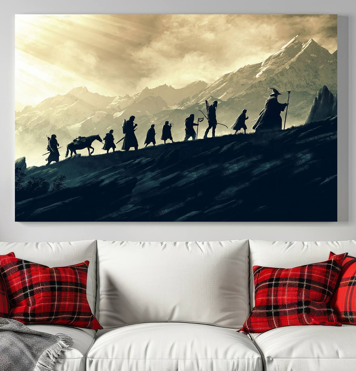 41574-MGV-CV-36X24-Lord of the Rings Silhouette Wall Art Capturing the Epic Quest Through Middle-Earth - The Fellowship's Journey Canvas Print