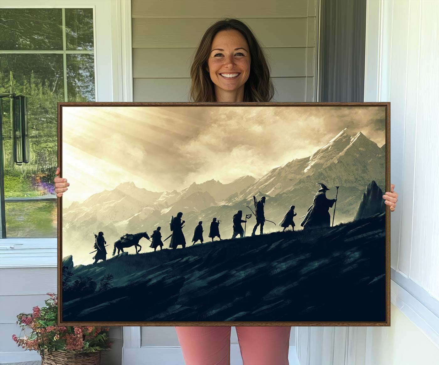 41574-MGV-CV-36X24-Lord of the Rings Silhouette Wall Art Capturing the Epic Quest Through Middle-Earth - The Fellowship's Journey Canvas Print