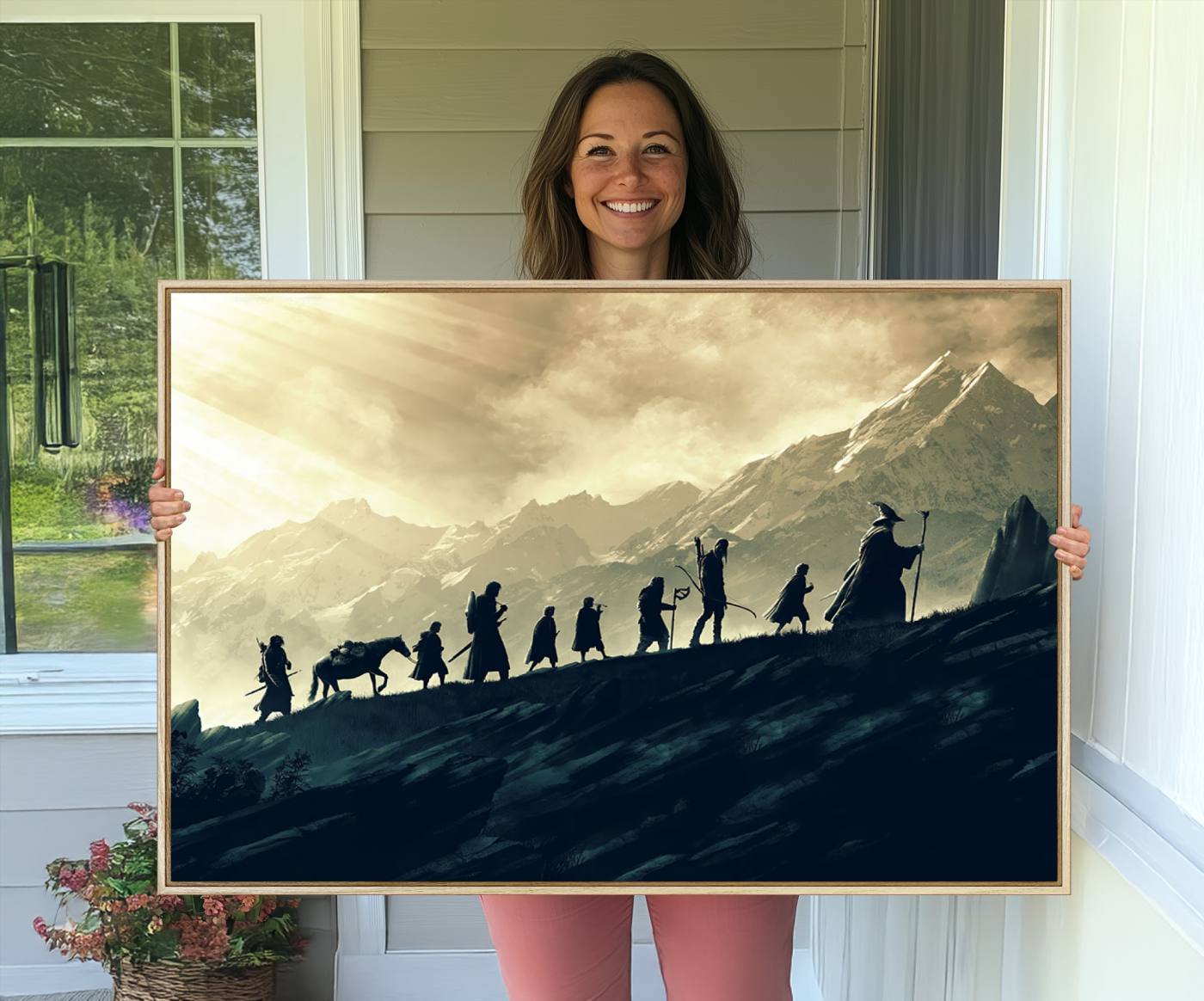 41574-MGV-CV-36X24-Lord of the Rings Silhouette Wall Art Capturing the Epic Quest Through Middle-Earth - The Fellowship's Journey Canvas Print