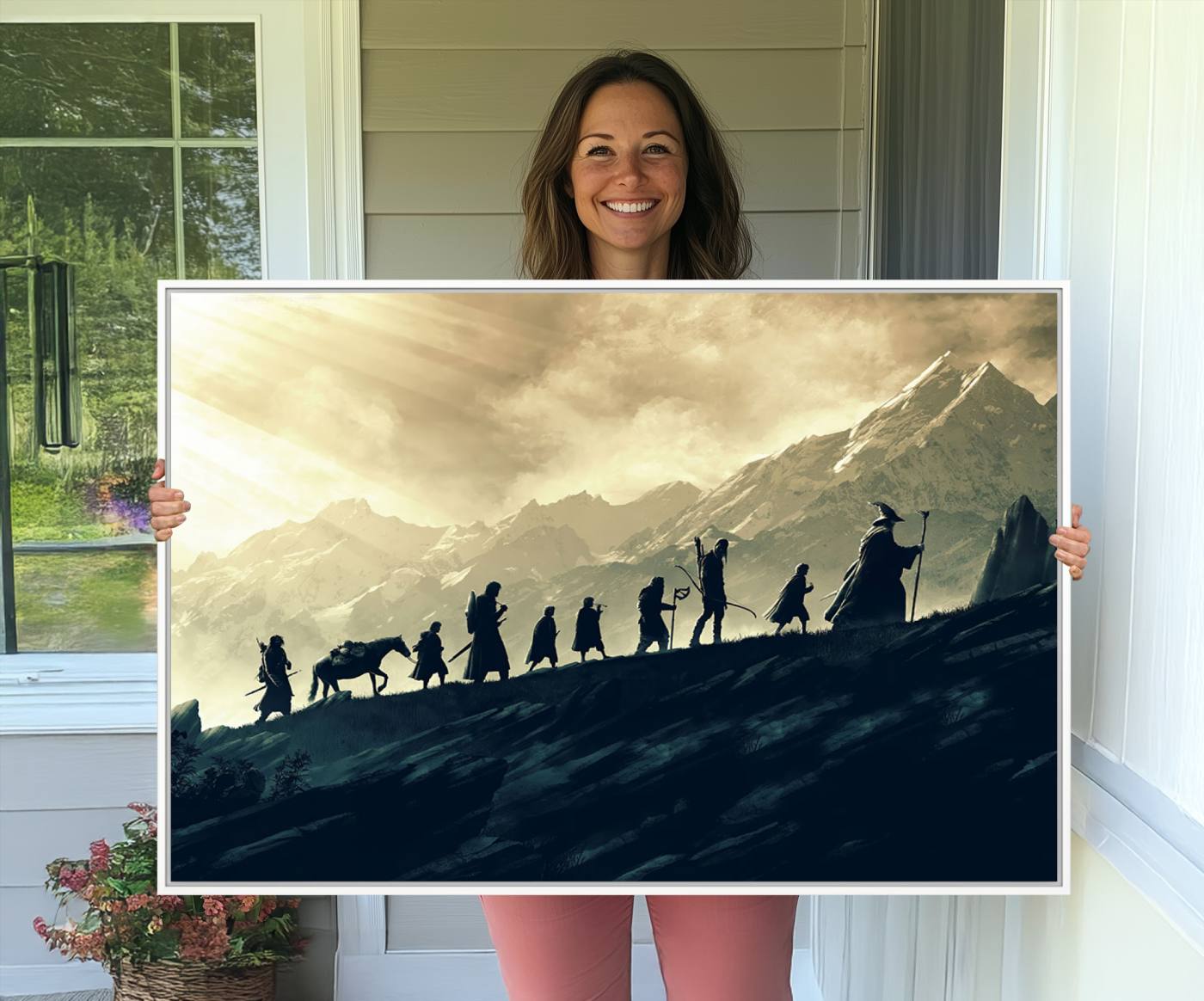 41574-MGV-CV-36X24-Lord of the Rings Silhouette Wall Art Capturing the Epic Quest Through Middle-Earth - The Fellowship's Journey Canvas Print