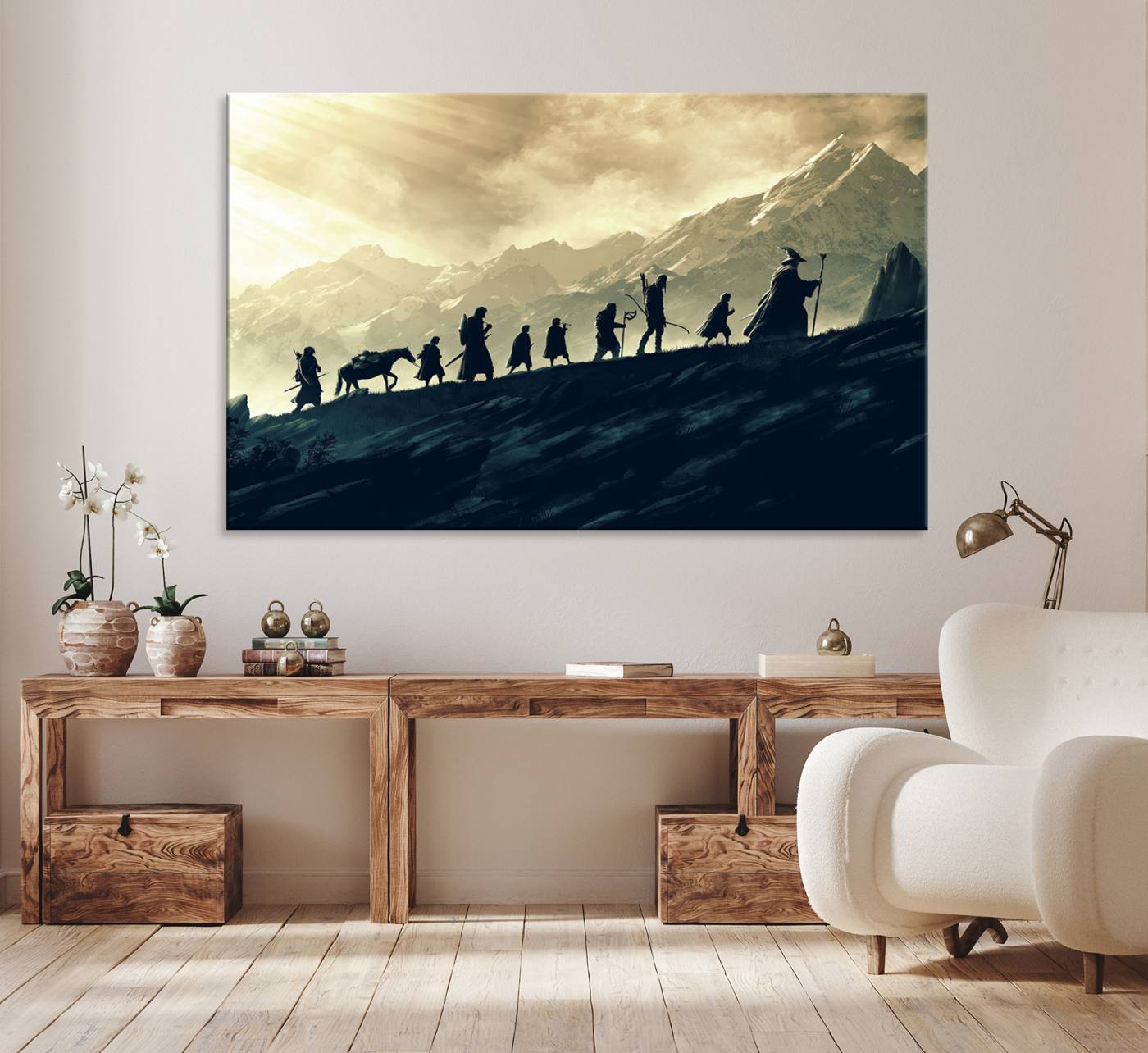 41574-MGV-CV-36X24-Lord of the Rings Silhouette Wall Art Capturing the Epic Quest Through Middle-Earth - The Fellowship's Journey Canvas Print