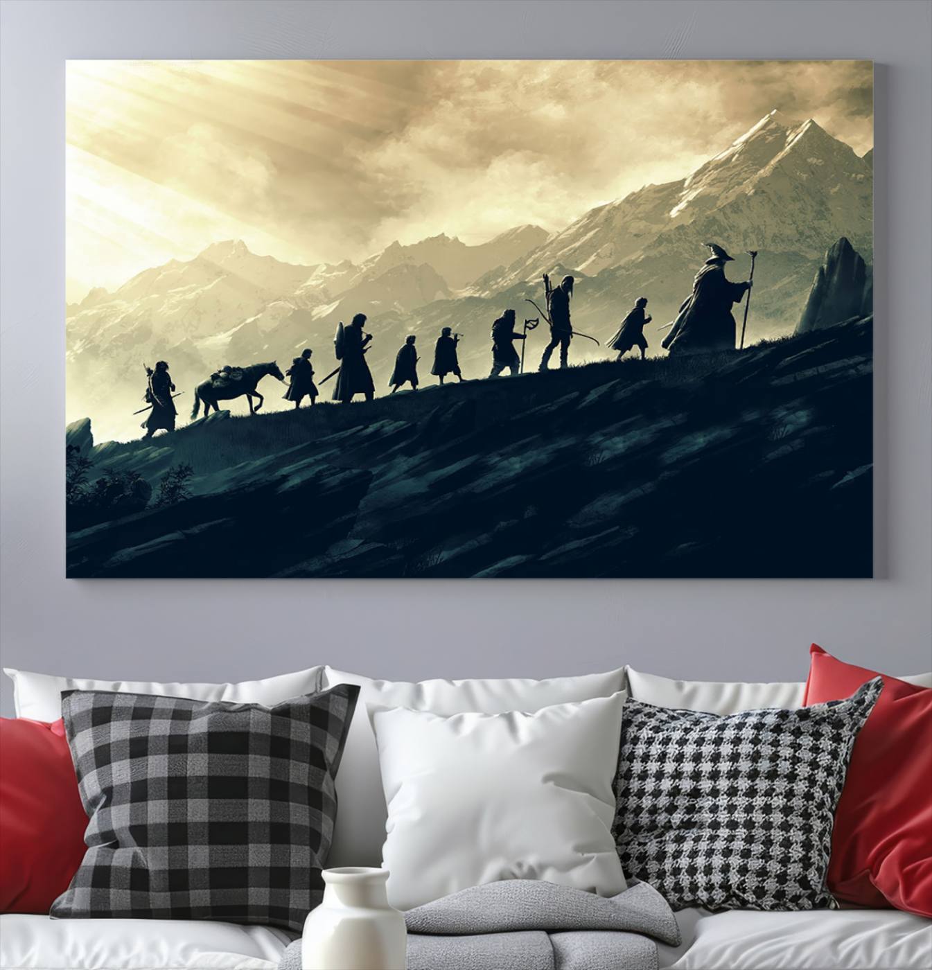 41574-MGV-CV-36X24-Lord of the Rings Silhouette Wall Art Capturing the Epic Quest Through Middle-Earth - The Fellowship's Journey Canvas Print