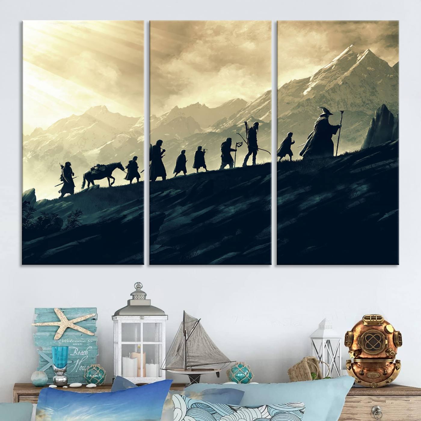 Lord of the Rings Silhouette Wall Art Capturing the Epic Quest Through Middle-Earth - The Fellowship's Journey Canvas Print