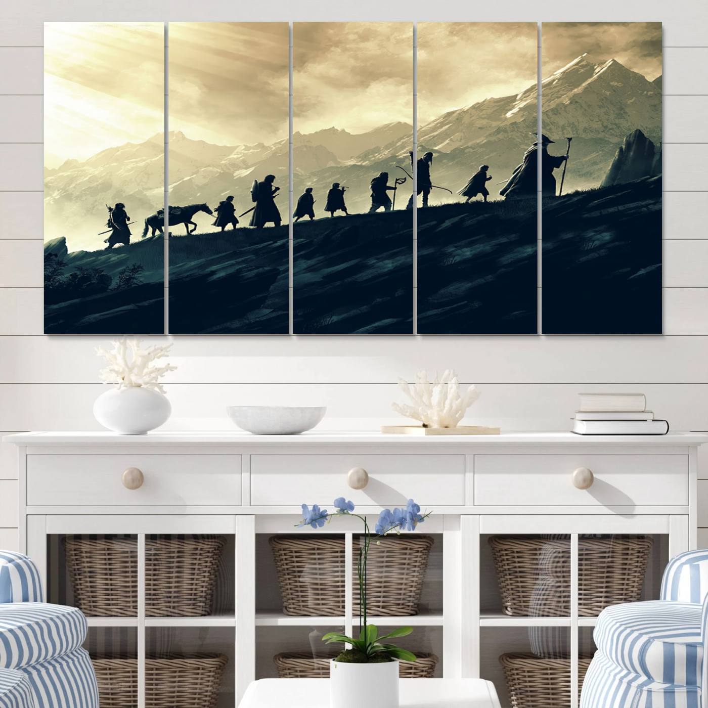 41574-MGV-CV-60X31-5P-Lord of the Rings Silhouette Wall Art Capturing the Epic Quest Through Middle-Earth - The Fellowship's Journey Canvas Print