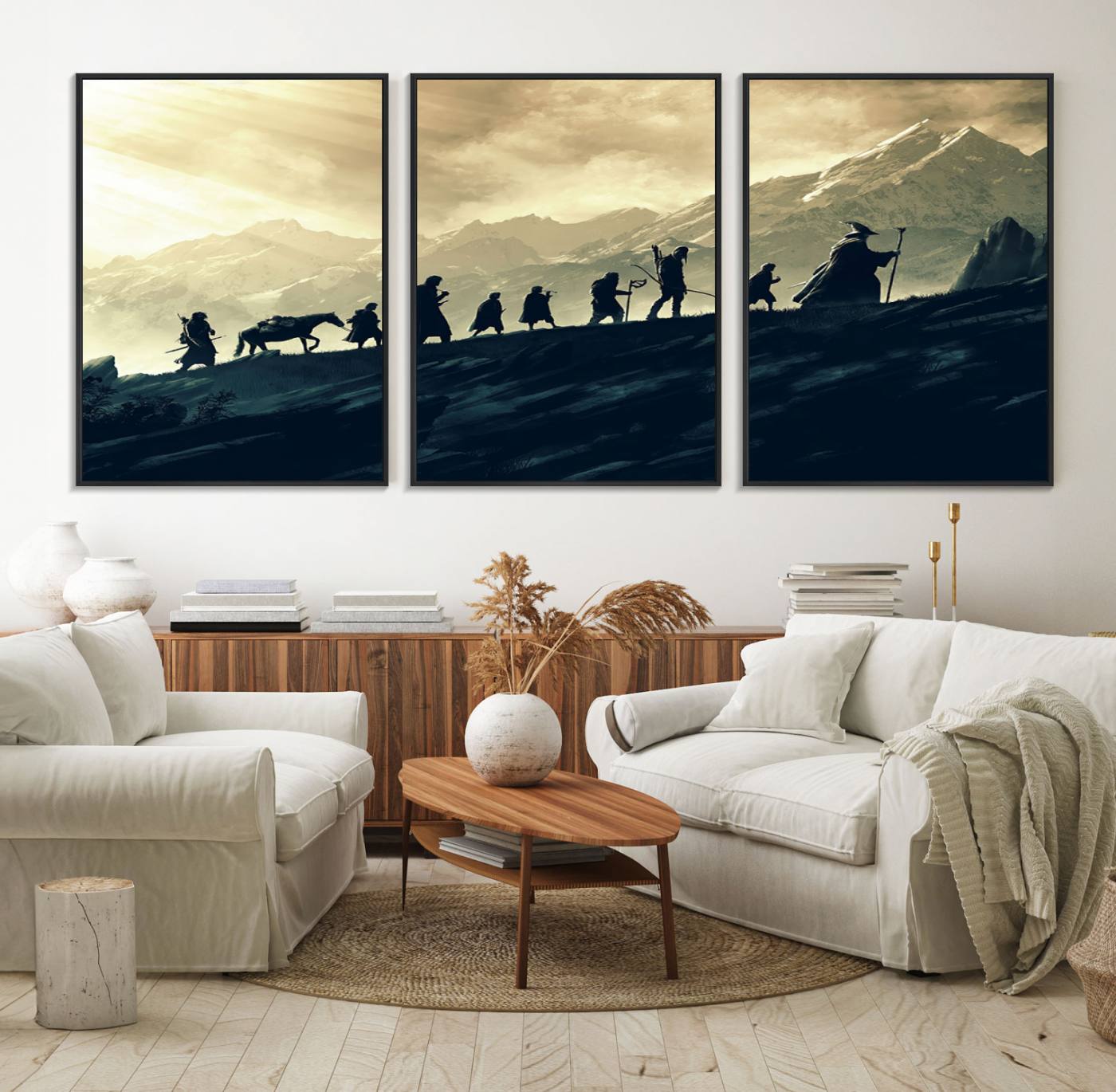 41574-MGV-FC-60X30-3P_Black-Lord of the Rings Silhouette Wall Art Capturing the Epic Quest Through Middle-Earth - The Fellowship's Journey Canvas Print