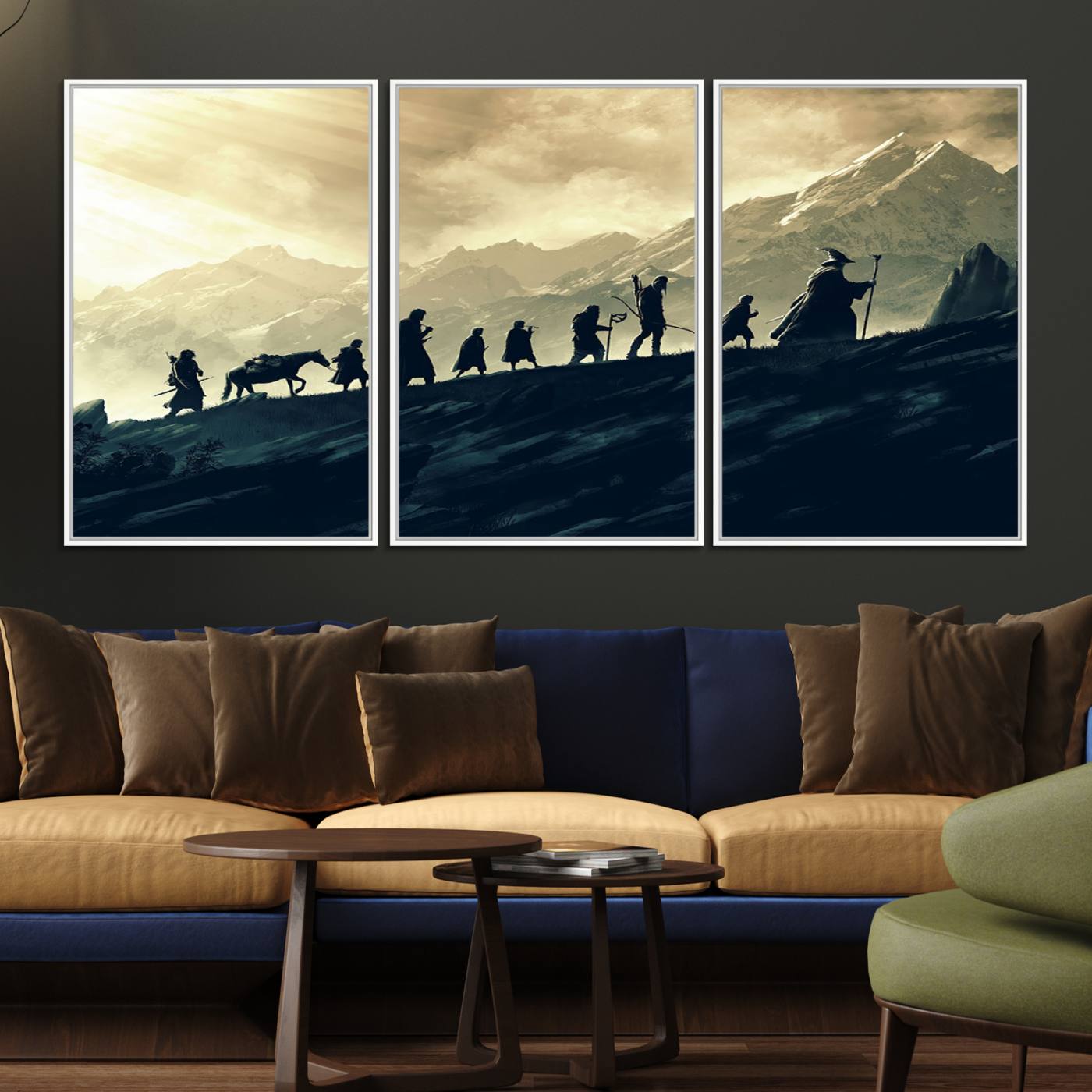 41574-MGV-FC-60X30-3P_White-Lord of the Rings Silhouette Wall Art Capturing the Epic Quest Through Middle-Earth - The Fellowship's Journey Canvas Print