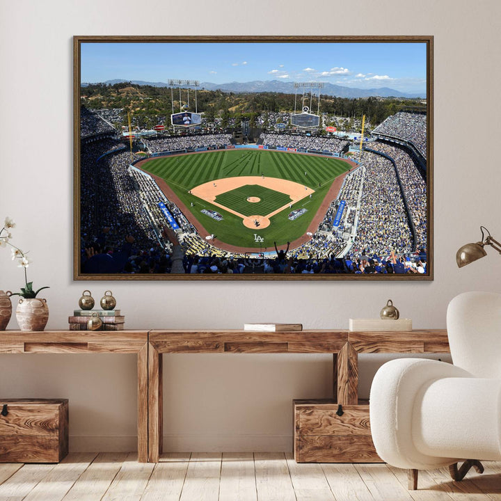20436-MGV-FC-36X24_Walnut-Los Angeles Dodgers Dodger Stadium Wall Art Canvas Print - MLB Baseball Stadium Wall Art Canvas Print