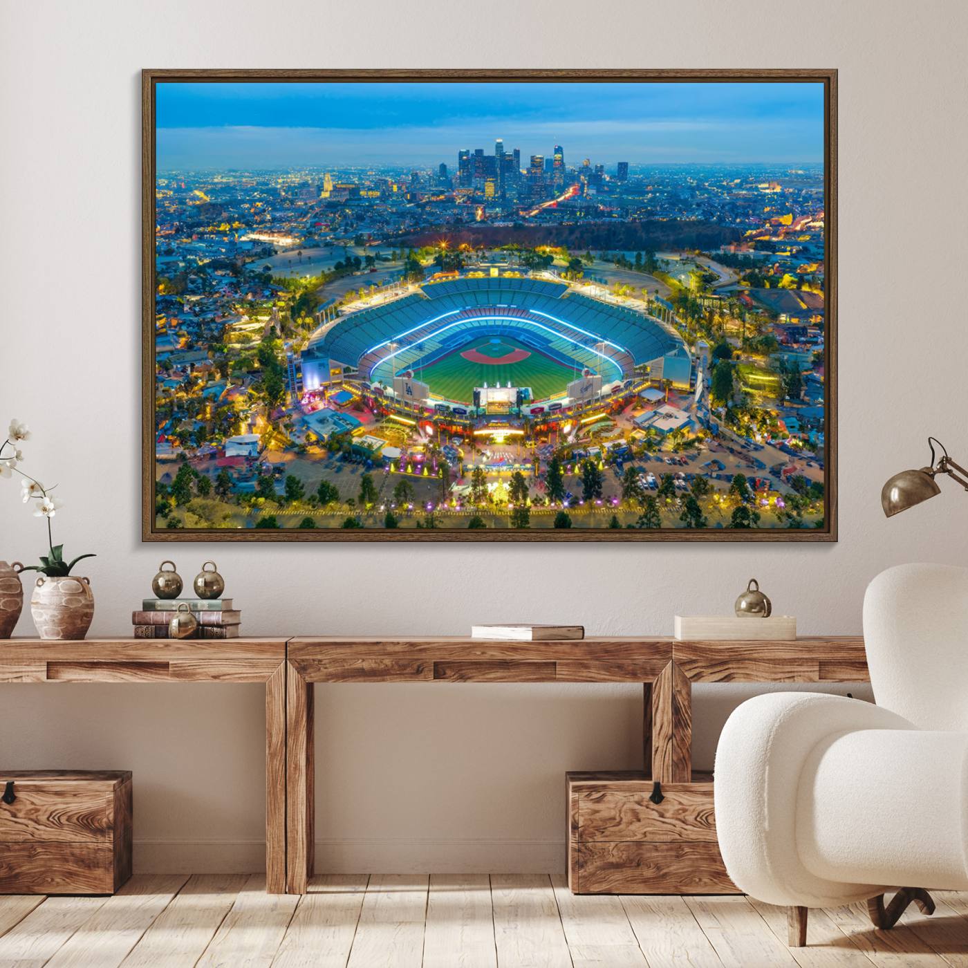 78144-MGV-FC-36X24_Walnut-Los Angeles Dodgers Wall Art Canvas, Dodger Stadium Wall Art Canvas Print - MLB Baseball Stadium