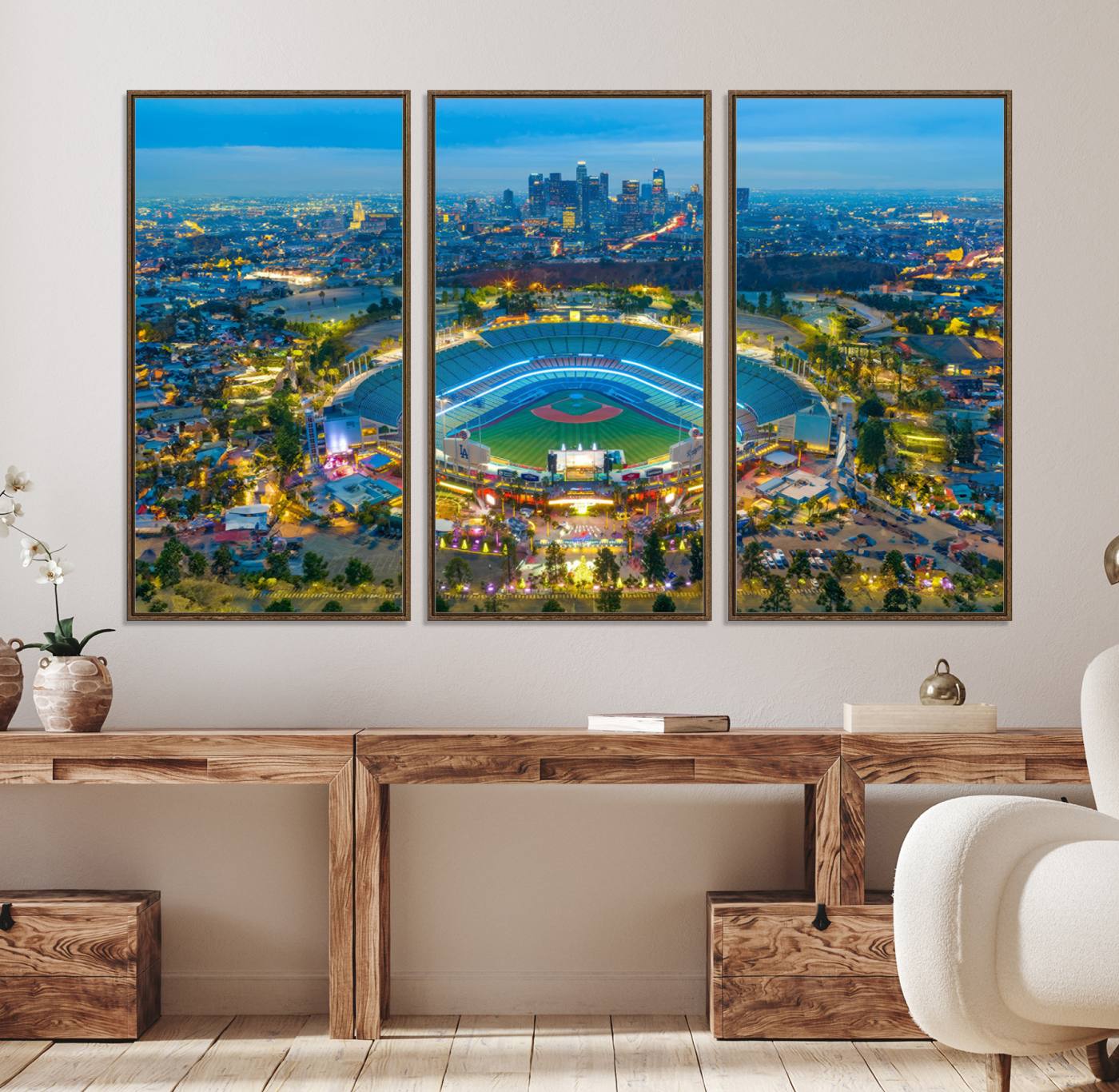 78144-MGV-FC-48X32-3P_Walnut-Los Angeles Dodgers Wall Art Canvas, Dodger Stadium Wall Art Canvas Print - MLB Baseball Stadium