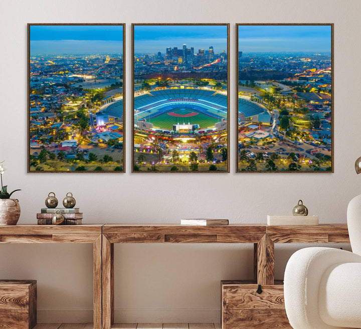 78144-MGV-FC-60X30-3P_Walnut-Los Angeles Dodgers Wall Art Canvas, Dodger Stadium Wall Art Canvas Print - MLB Baseball Stadium