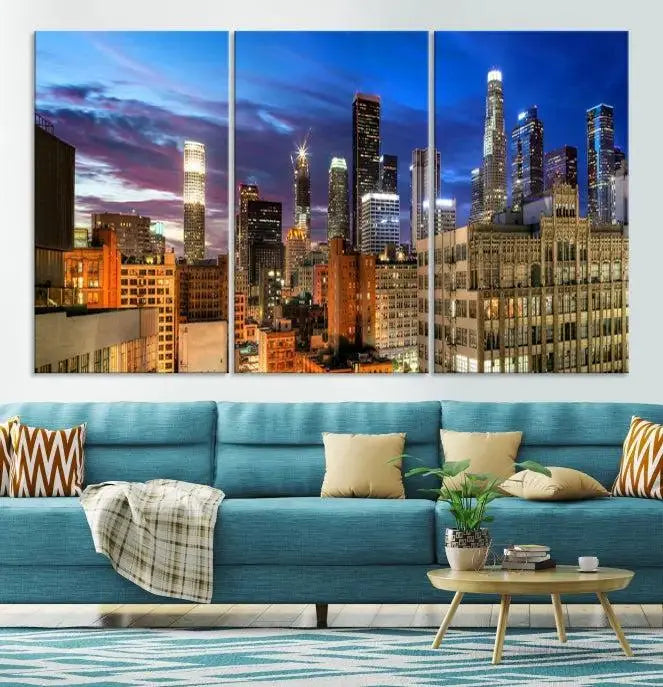 The Los Angeles Night Wall Art Canvas Print is displayed on museum-quality canvas.