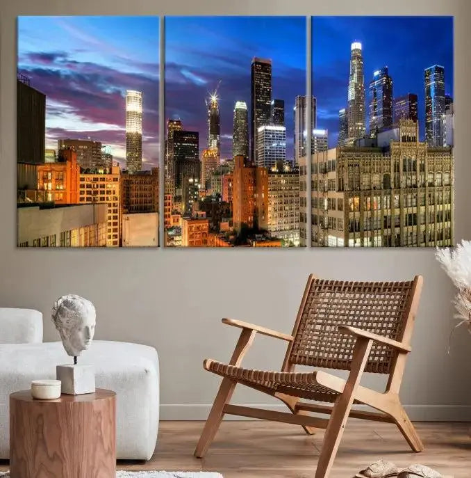 The Los Angeles Night Wall Art Canvas Print is displayed on museum-quality canvas.