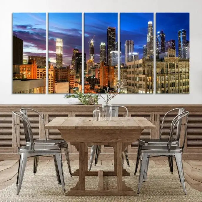 The Los Angeles Night Wall Art Canvas Print is displayed on museum-quality canvas.