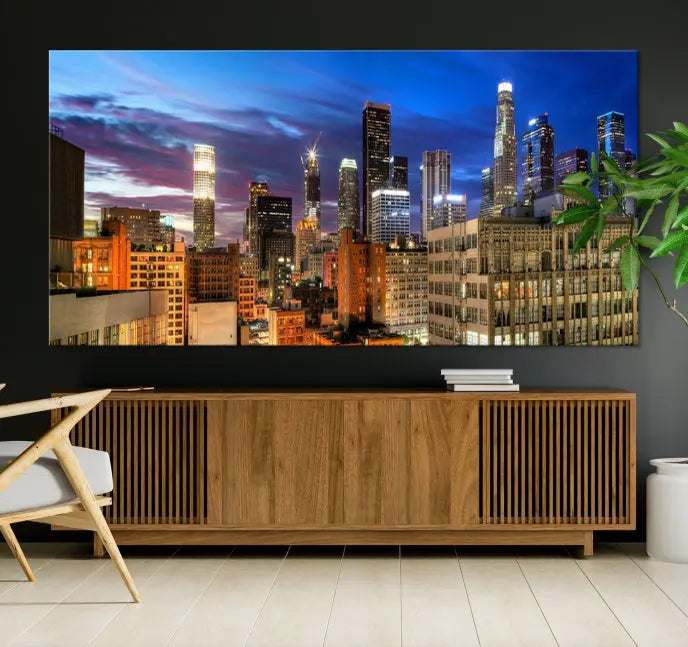 The Los Angeles Night Wall Art Canvas Print is displayed on museum-quality canvas.