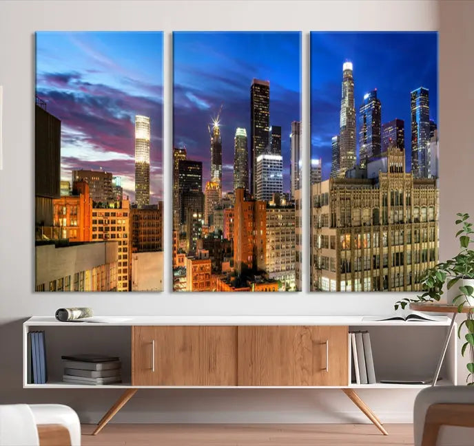 The Los Angeles Night Wall Art Canvas Print is displayed on museum-quality canvas.