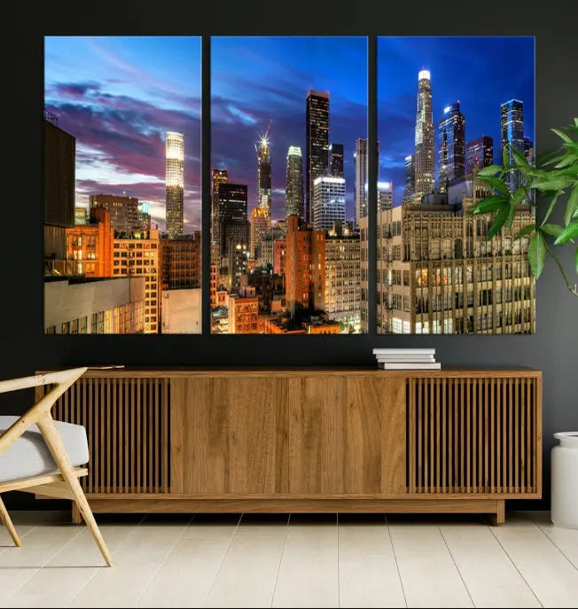 The Los Angeles Night Wall Art Canvas Print is displayed on museum-quality canvas.