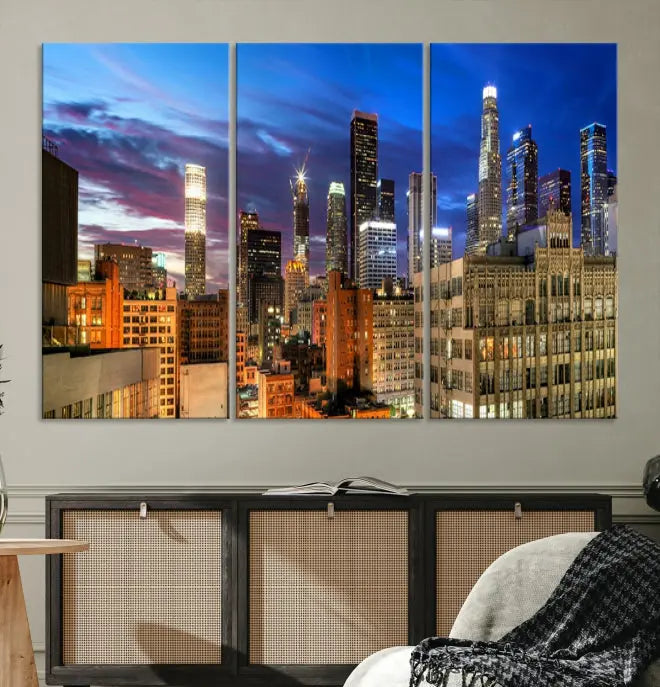 The Los Angeles Night Wall Art Canvas Print is displayed on museum-quality canvas.