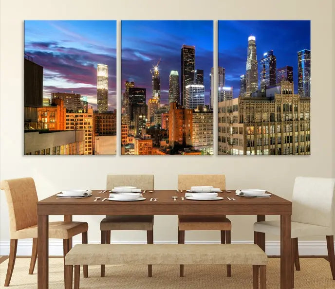 The Los Angeles Night Wall Art Canvas Print is displayed on museum-quality canvas.